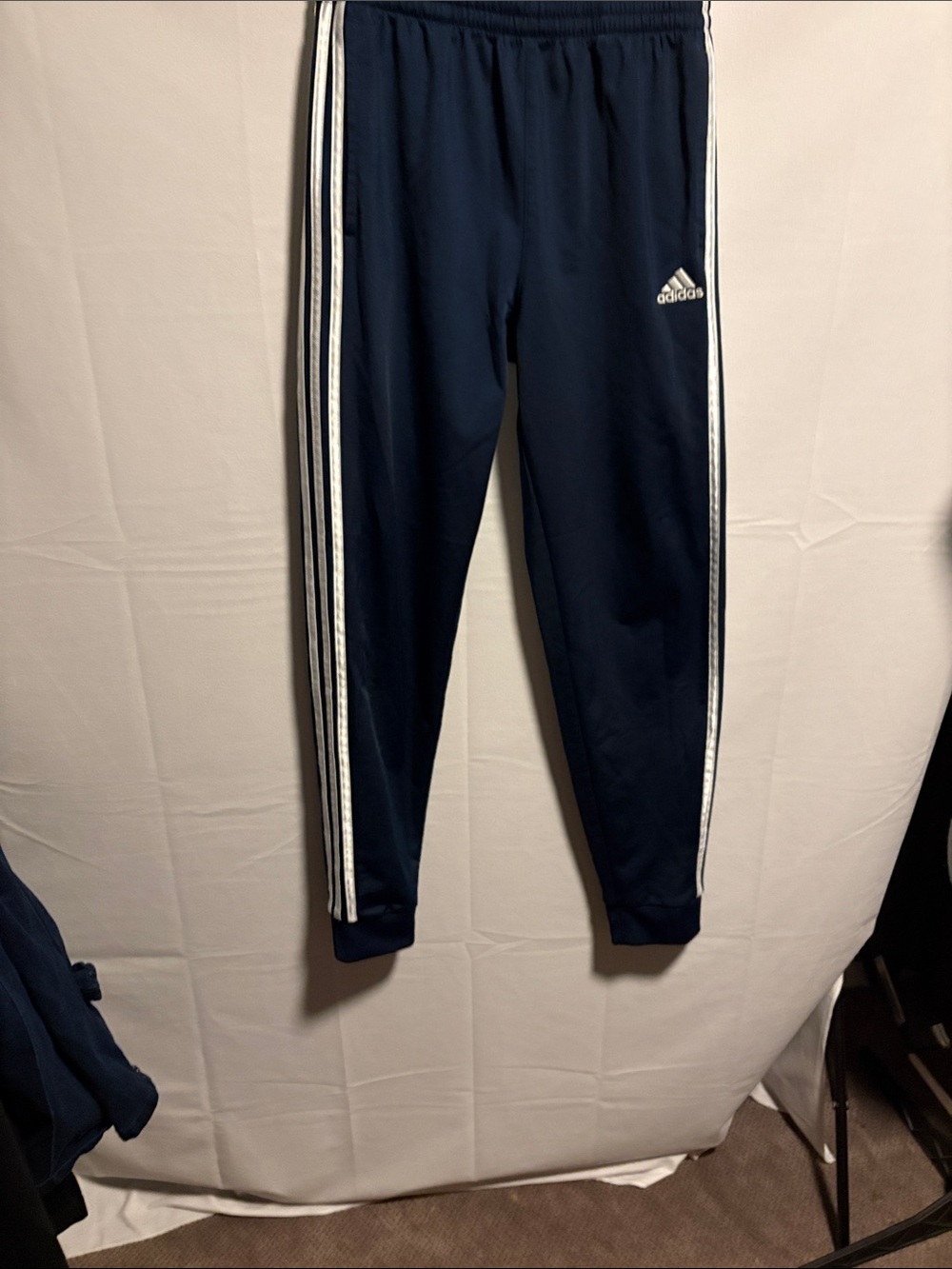 adidas Kids Navy Blue Joggers with White Stripes